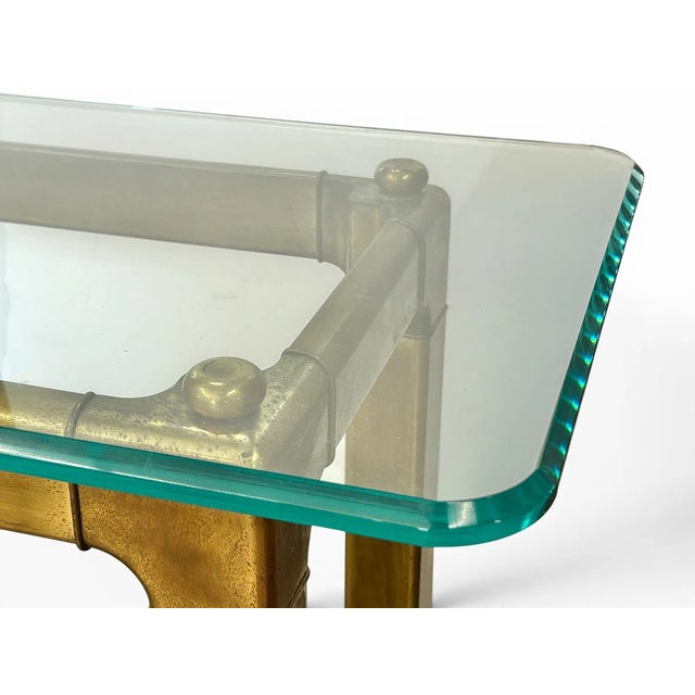 Mid 20th Century Mid 20th Century Attributed Mastercraft Brass & Glass Console Table For Sale - Image 5 of 11