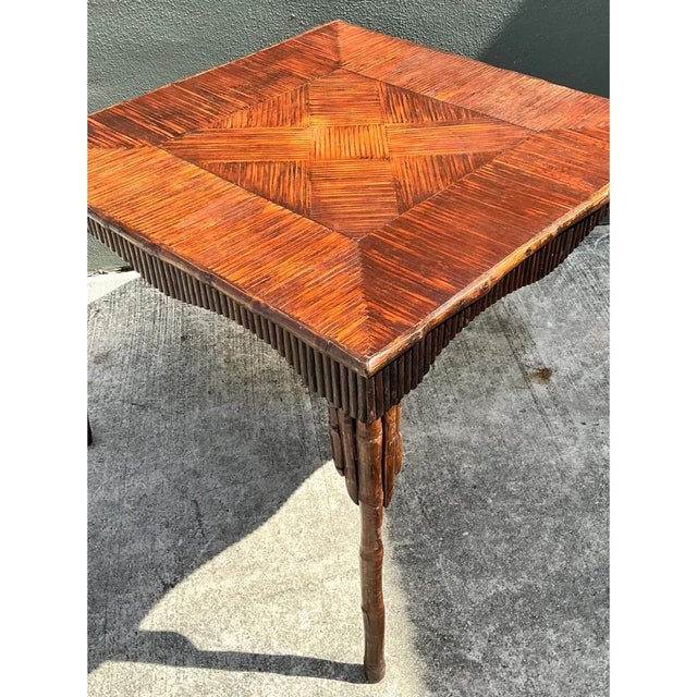 Vintage Dark Bamboo Parquetry Square Game Table For Sale In West Palm - Image 6 of 12