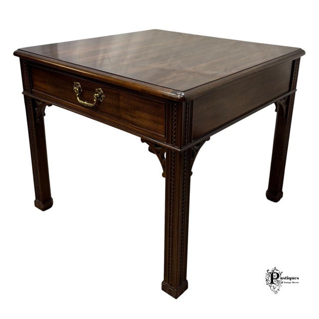 Vintage Chippendale Style Side Table by Henredon featuring High Quality Mahogany Construction, Beautiful Carved Accents,...