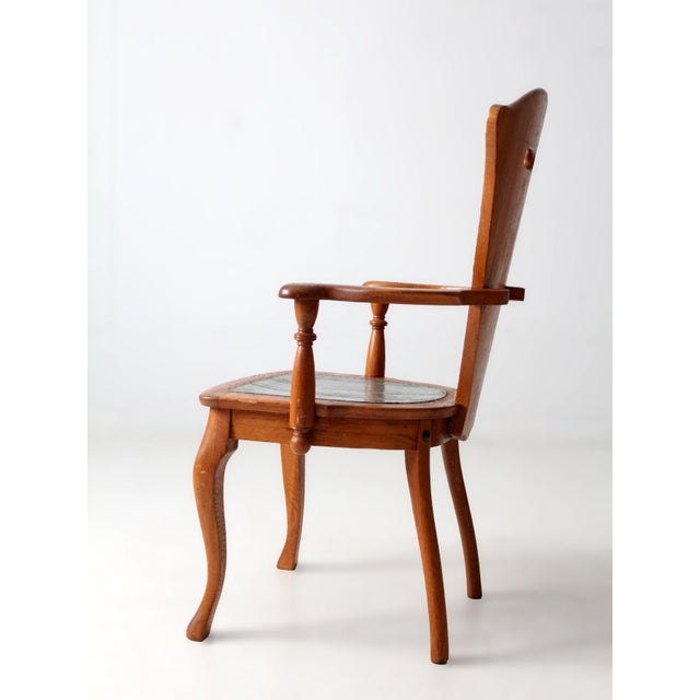 Antique Arts & Crafts Wood Armchair With Metal Seat For Sale - Image 11 of 18
