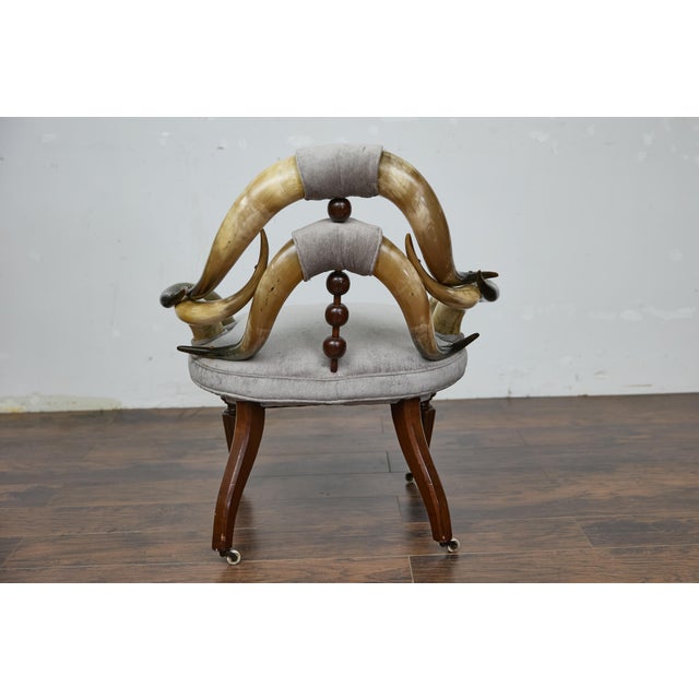English Mahogany and Horn Victorian Chair with Velvet Upholstery circa 1880 For Sale - Image 9 of 12