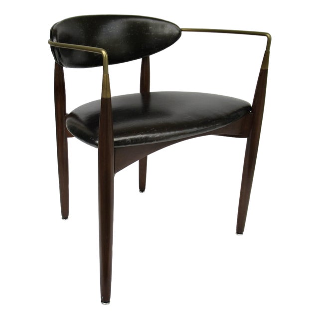 C.1950's Dan Johnson for Selig of Denmark, Walnut & Brass "Viscount" Accent/Lounge Chair With Brentano Textile For Sale