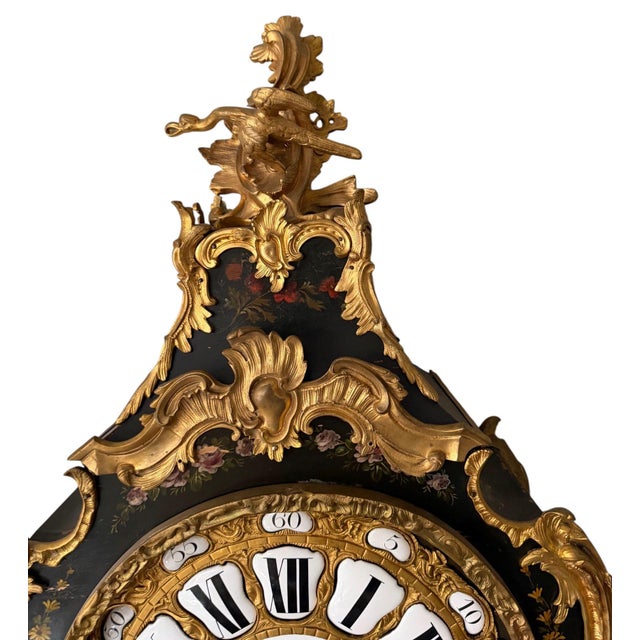 18th Century French Louis XV Lenoir À Paris Floral Cartel Clock & Bracket For Sale - Image 4 of 13