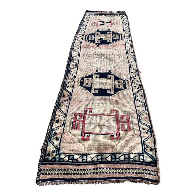 1940s Vintage Turkish Handknotted Herki Runner Rug For Sale