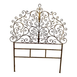 Vintage Peacock Scroll Iron Twin Size Head Board For Sale