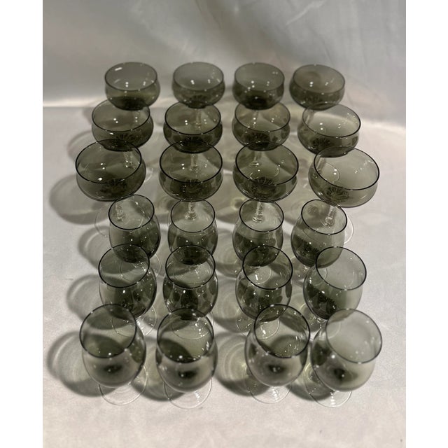 1960s 1960s Mid-Century Sasaki Smoked Crystal Bar Glasses- Set of 24 For Sale - Image 5 of 8