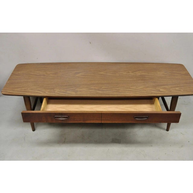 Mid 20th Century Lane Mid Century Modern 56" Long Surfboard Laminate Top Coffee Table With Drawer For Sale - Image 5 of 11