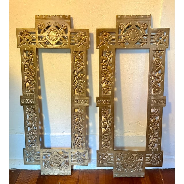Antique 19th Century Aesthetic Movement Brass Architectural Grills or Picture Frames for Mirrors Dated 1883 - A Pair For Sale - Image 14 of 14