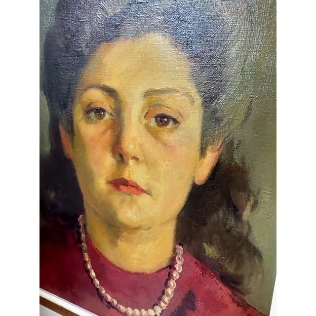 1948 Jan Korthals Dutch Portrait of a Woman Oil Painting For Sale - Image 4 of 7