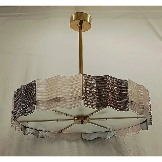 Mid-Century Modern Mid-Century Style Round Murano Art Glass and Brass Pendant Light, 2000s For Sale - Image 3 of 10