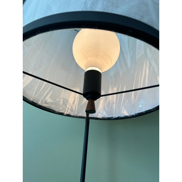 Wood 1950s Frederic Weinberg Iron + Glass Circular Floor Lamp With Shelves For Sale - Image 7 of 11