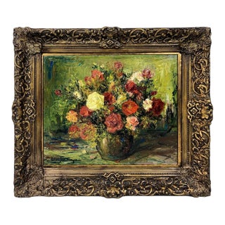 1930s Antique French Oil on Cardboard Painting, Signed, Framed For Sale