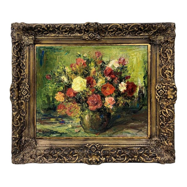 1930s Antique French Oil on Cardboard Painting, Signed, Framed For Sale