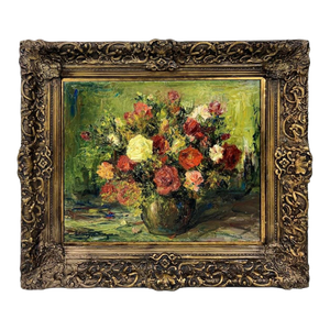 1930s Antique French Oil on Cardboard Painting, Signed, Framed