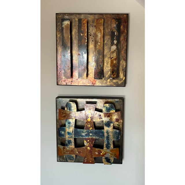 Mid Century Modern Large Metal Brutalist Wall Sculptures in the Manner of Curtis Jere - Set of 2 For Sale - Image 11 of 11
