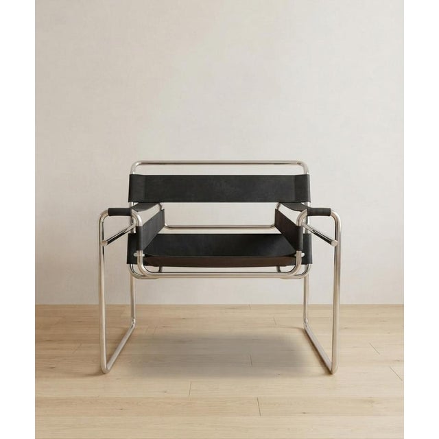 Vintage B3 Wassily Chair in Black Leather by Marcel Breuer for Knoll International, 1980s For Sale - Image 3 of 9