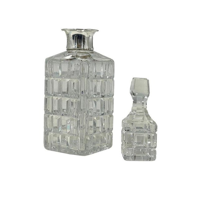 Whiskey Decanters with Silver Collar by Wolfers Frères for Val Saint Lambert, Set of 2 For Sale - Image 3 of 7