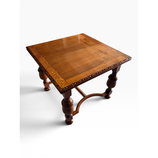 1925 Ornate Jacobean / Elizabethan Revival Period Draw Leaf Table - Beautiful Solid Quarter Sawn Oak For Sale In Houston - Image 6 of 12