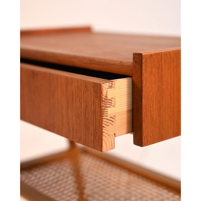 Scandinavian Teak Bedside Table with Vienna Straw Shelf, 1950s For Sale - Image 9 of 13
