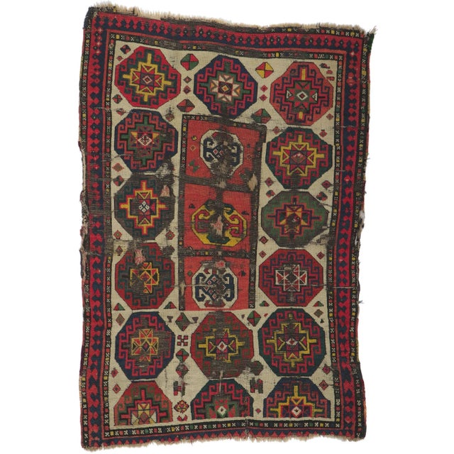 Late 19th Century Antique Caucasian Kazak Rug, 04'00 X 05'10 For Sale - Image 9 of 10