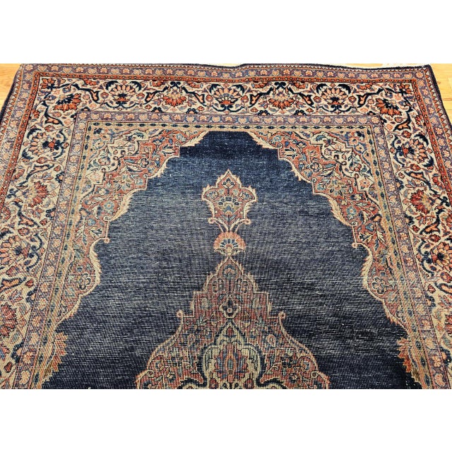 Vintage Persian Kashan Rug, Hand-Knotted Wool, Open Field Pattern, Navy & Ivory, 3x5 For Sale - Image 9 of 16