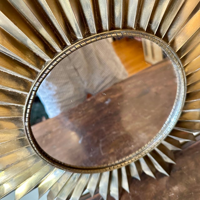 Mid-Century Modern Vintage Brass Sunburst Mirror For Sale - Image 3 of 5