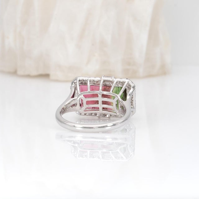 6.6cts Bi-Color Tourmaline Ring With Natural Diamonds Accents: Solid 14k Gold, Size 6.75 For Sale - Image 9 of 9