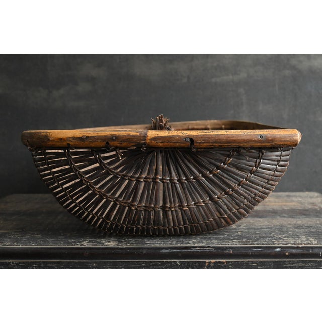 Mid 20th Century Old Southeast Asian Basket / Bamboo and Bark Weave / Wall-Hanging Object For Sale - Image 4 of 16