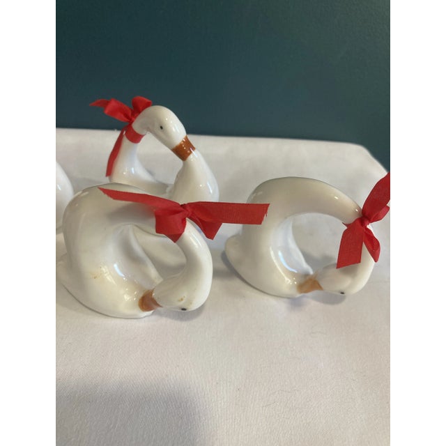 Mid-Century Modern Vintage White Ceramic Swan Napkin Rings, Set of 6 For Sale - Image 3 of 6