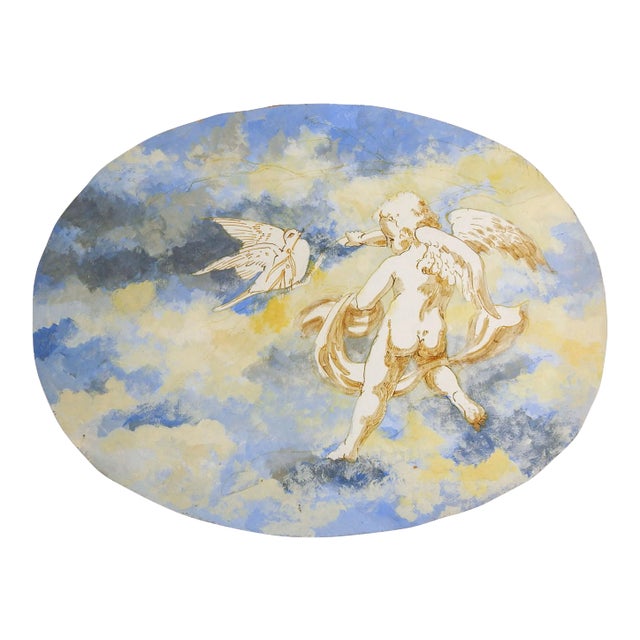 1970's Putti & Peace Dove Painting For Sale