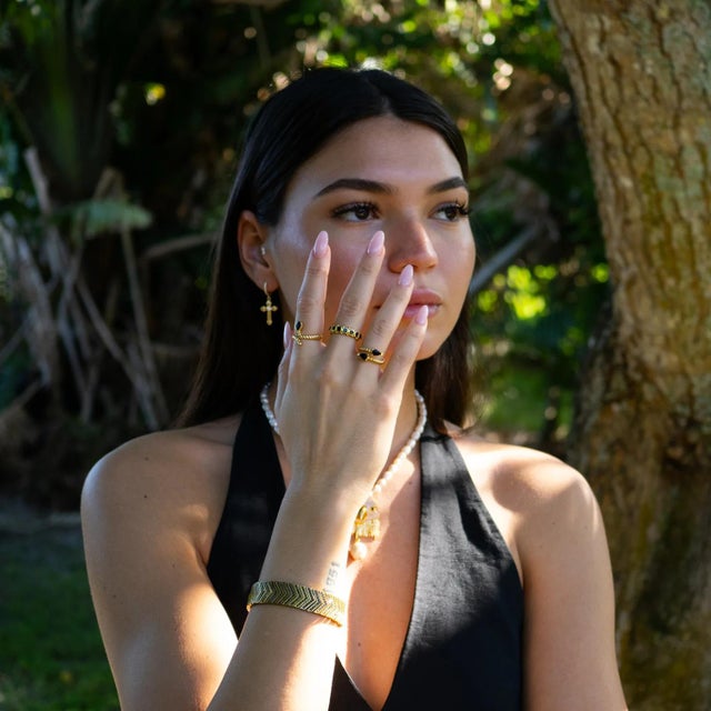 Onyx Majestic Black Onyx Adjustable Gold Statement Ring, Size 8 For Sale - Image 8 of 10