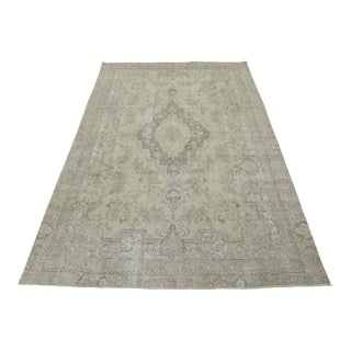 Tabriz Rug 7’11” X 10’8” Beige Wool Vintage Distressed Hand-Knotted Carpet For Sale
