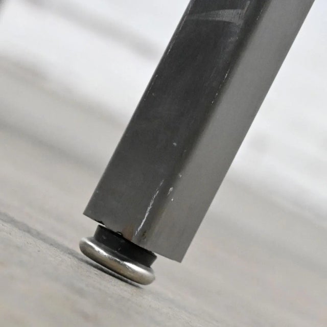 Modern Custom Tube Steel End Table With Travertine Top & Brass Plate Sphere Details by Jensen Design Inc For Sale - Image 10 of 13