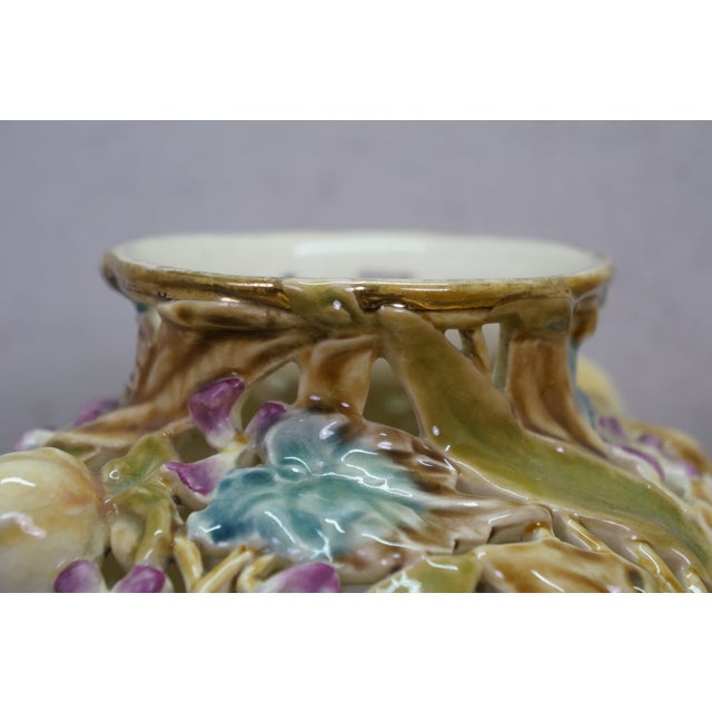 Antique Art Nouveau Hungarian Zsolnay Tádé Sikorski Openwork Floral Mallow Vases For Sale - Image 6 of 18