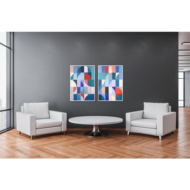 2026, Bauhaus Geometric Painting Diptych, Below the Sea Level, Acrylic Paint on Watercolor Paper by Natalia Roman For Sale - Image 9 of 10