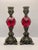 A striking pair of ruby & brass candlesticks in very good condition. Ships within 1-2 days using USPS. All items packed...