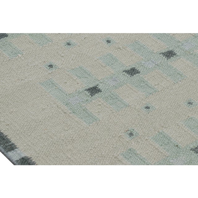 Rug & Kilim’s Scandinavian Rug With Pale Teal Geometric Patterns For Sale In New York - Image 6 of 7