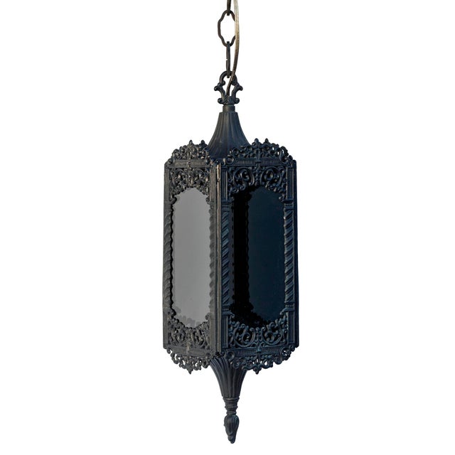 Mid 20th Century Black Hanging Lanterns a Pair For Sale - Image 9 of 11