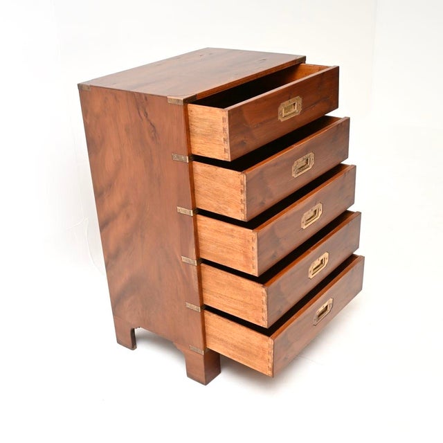 1930s Antique Military Campaign Yew Wood Chest of Drawers, 1930s For Sale - Image 5 of 11