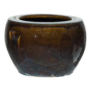Vintage Chinese Brown and Blue Glazed Ceramic Planter with Rounded Form