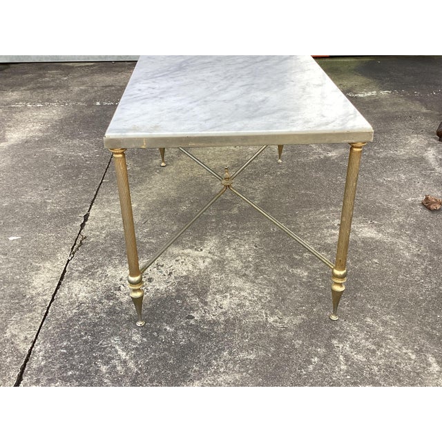 French Louis XVI Style Marble & Brass Coffee Table For Sale In New York - Image 6 of 7