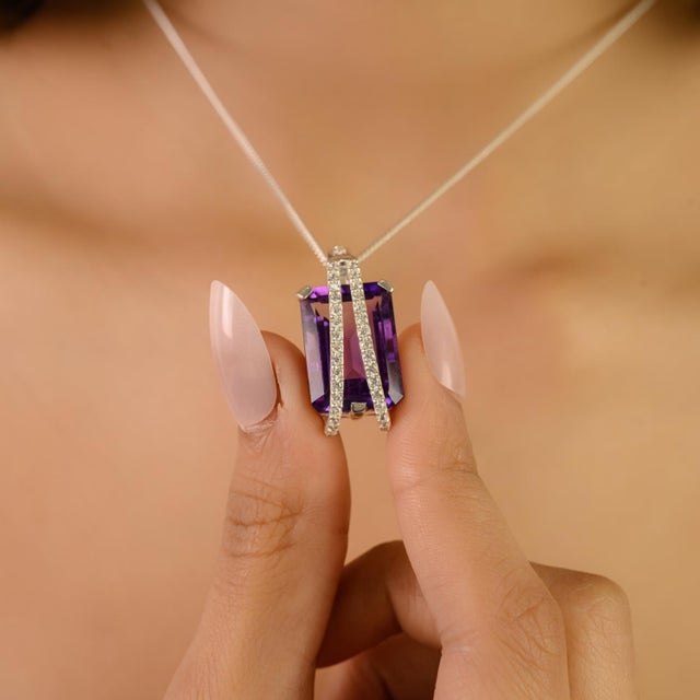 Art Deco 16.8 CTW Regal Amethyst 925 Silver Pendant Charm by Carat&her For Sale - Image 4 of 10
