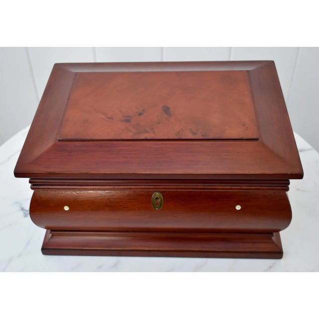 Traditional Vintage Bombe' Shaped Cherry Jewelry Box W/Mother of Pearl Inlay For Sale - Image 3 of 13