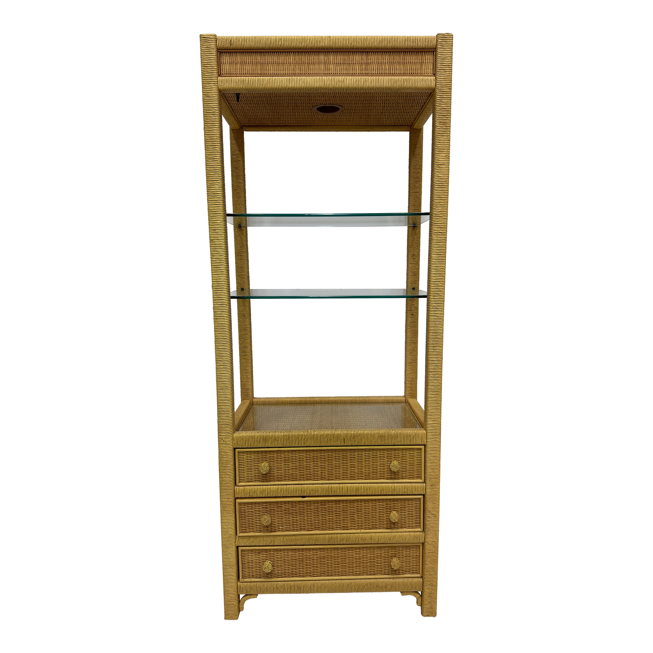 1980s Mid Century Henry Link Wicker Etagere With Storage | Chairish
