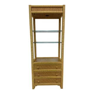 1980s Mid Century Henry Link Wicker Etagere With Storage For Sale