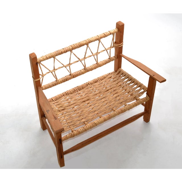 Doll or Teddy Bear Bench Mid-Century Modern American craftsman woodworking toy. All handmade designed in Wood and Cane,...