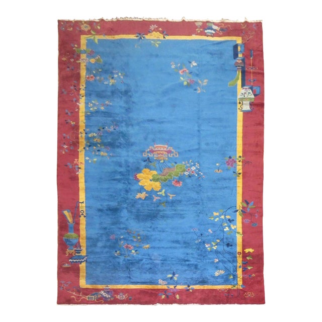 Zabihi Collection Blue Oversize Chinese Art Deco Nichols Rug - 10' x 19'1" For Sale