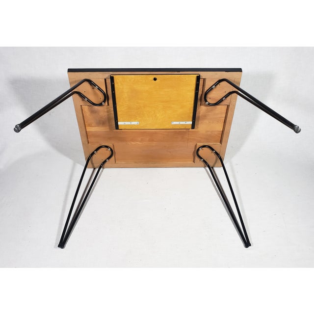 Vintage Original Mid-Century Modern Maple Wood Table W Hairpin Metal Legs & Wood Pull-Out For Sale - Image 14 of 14
