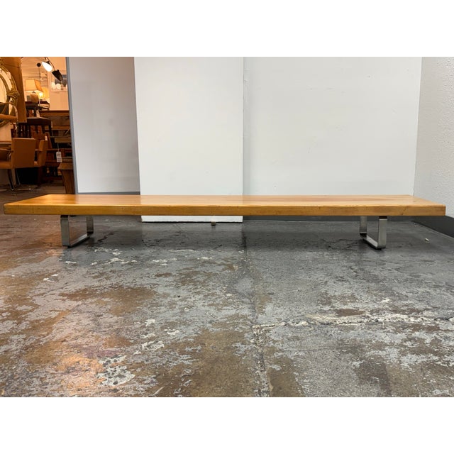 French Low Wood Table + Chrome Supports, Vintage For Sale - Image 4 of 12