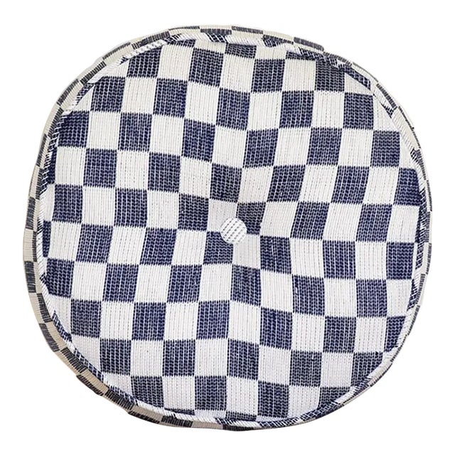 Blue Checkered Circle Pillow For Sale
